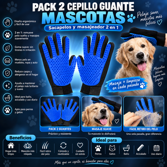 Pack 2 Cepillo Guante  Mascotas